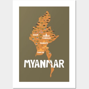 Myanmar Illustrated Map Posters and Art